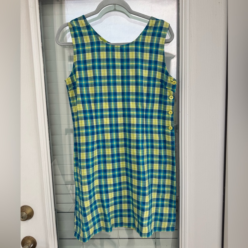 Vintage Faded Glory Blue and Yellow Plaid Cotton Dress